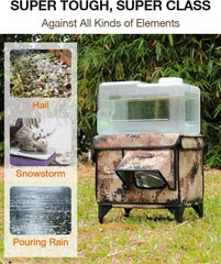 Rolimate indestructible heated cat house elevated base keeps pets dry and above ground moisture.