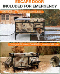 Rolimate indestructible heated cat house escape door provides emergency exit while keeping cold air out.