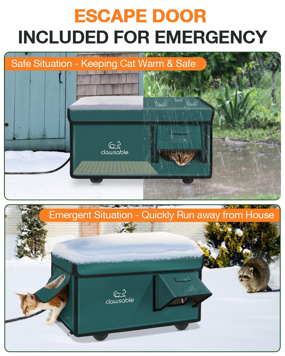 rolimate Indestructible Heated Cat House interior view highlights cozy warmth and dry shelter.