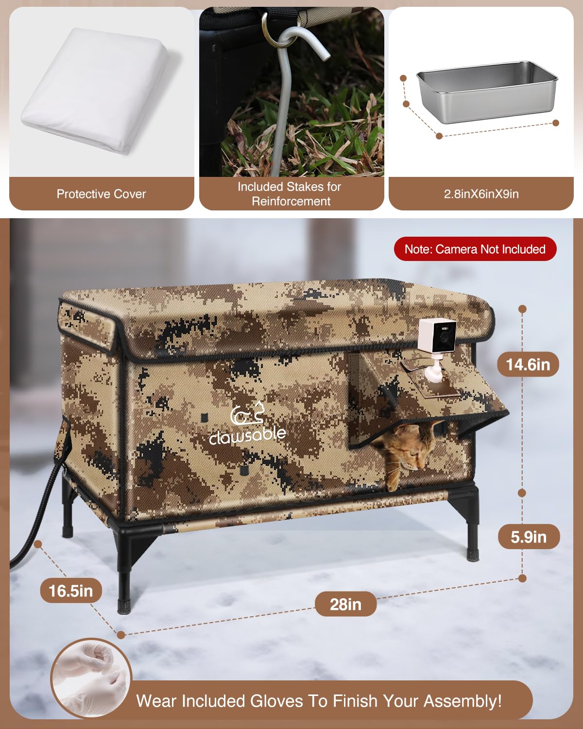 Rolimate indestructible x-large outdoor cat house windproof awning blocks cold air.