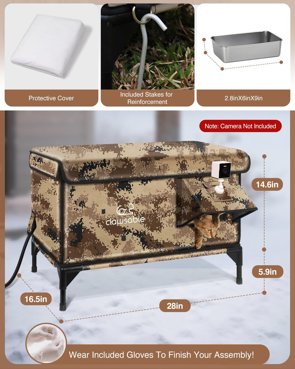 Rolimate indestructible x-large outdoor cat house windproof awning blocks cold air.