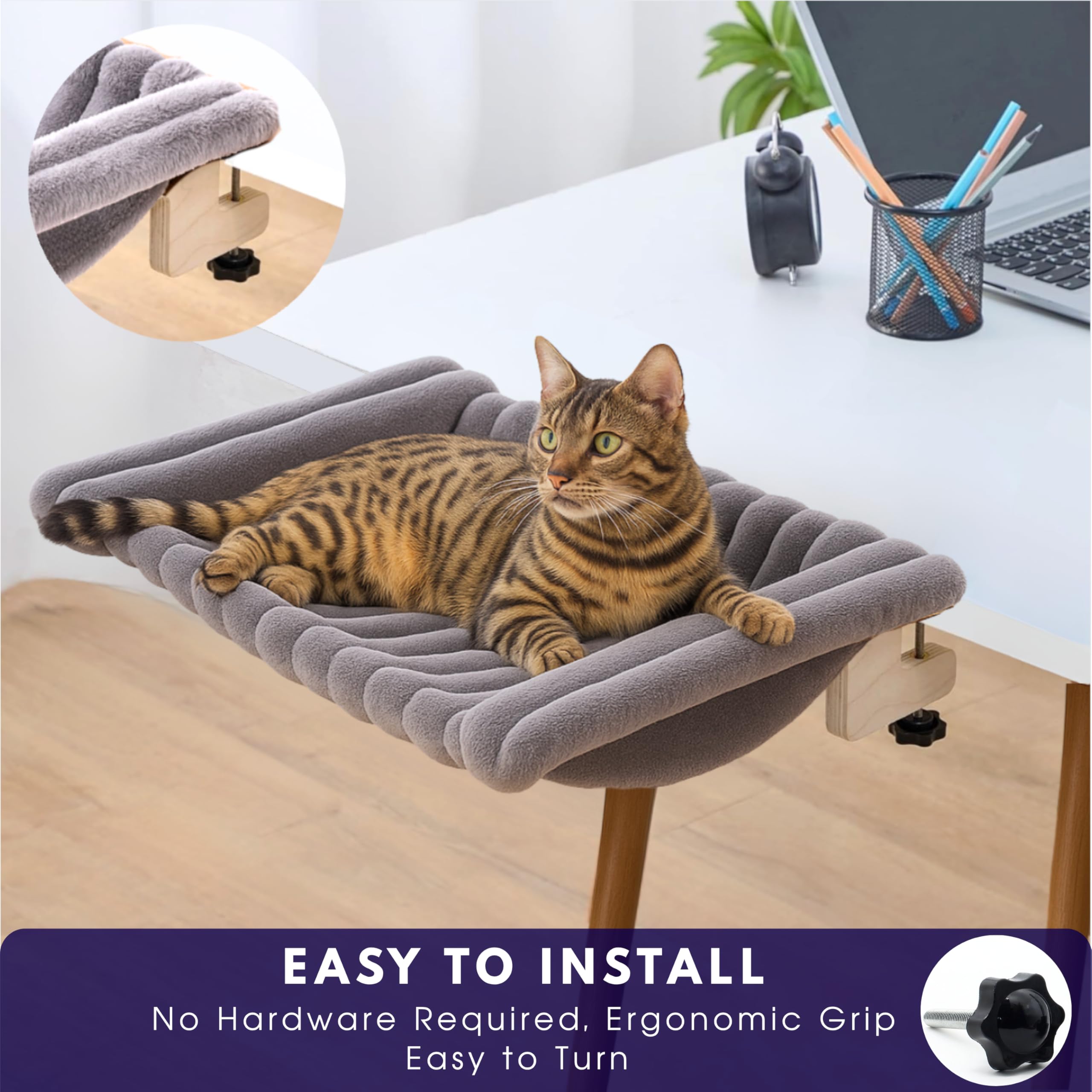 ROLLERPAWSTER Cat Desk Hammock plush-fur creates cozy lounging for relaxed cats