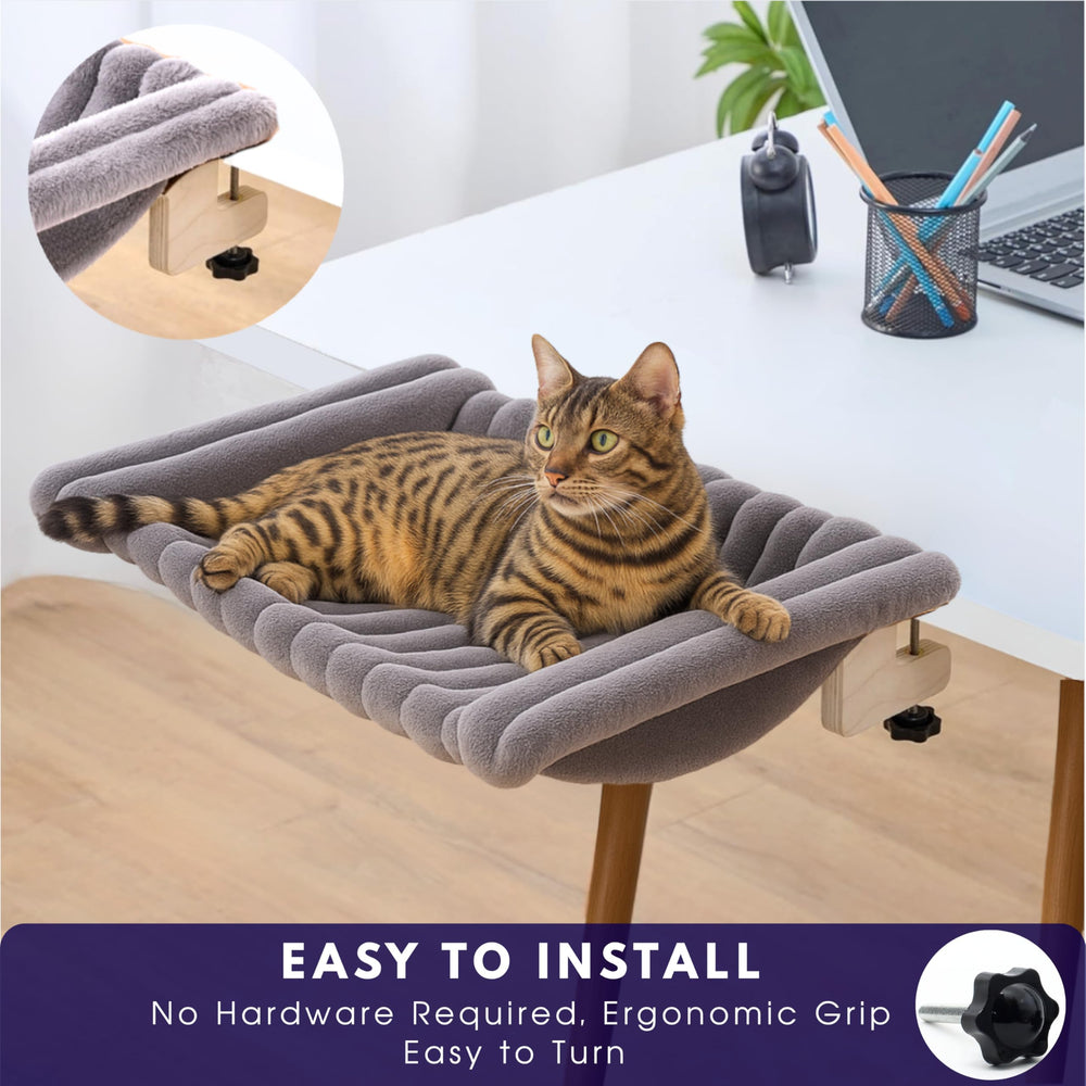 ROLLERPAWSTER Cat Desk Hammock plush-fur creates cozy lounging for relaxed cats