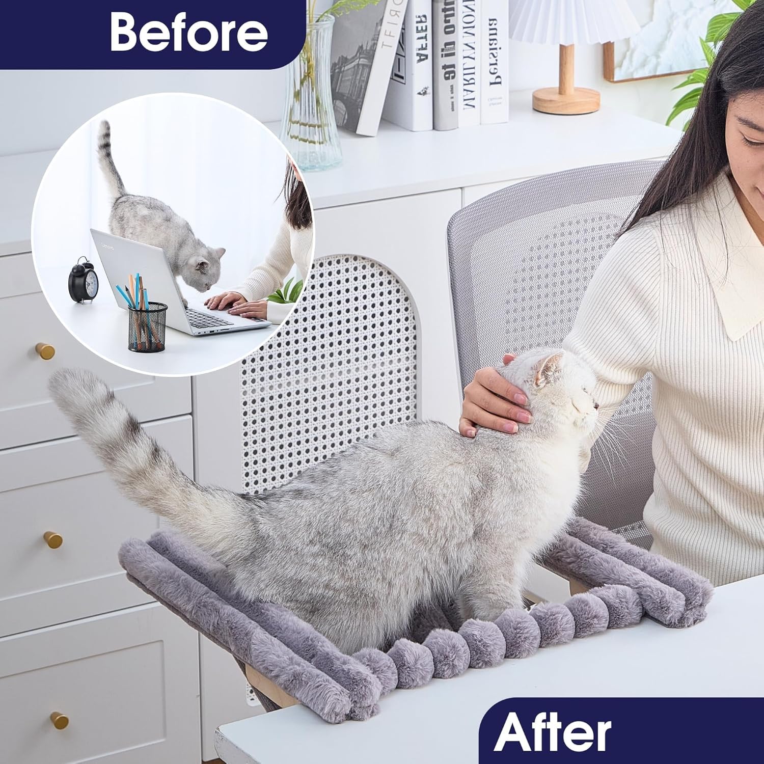ROLLERPAWSTER Cat Desk Hammock secure-clamps emphasize safe, sturdy mounting