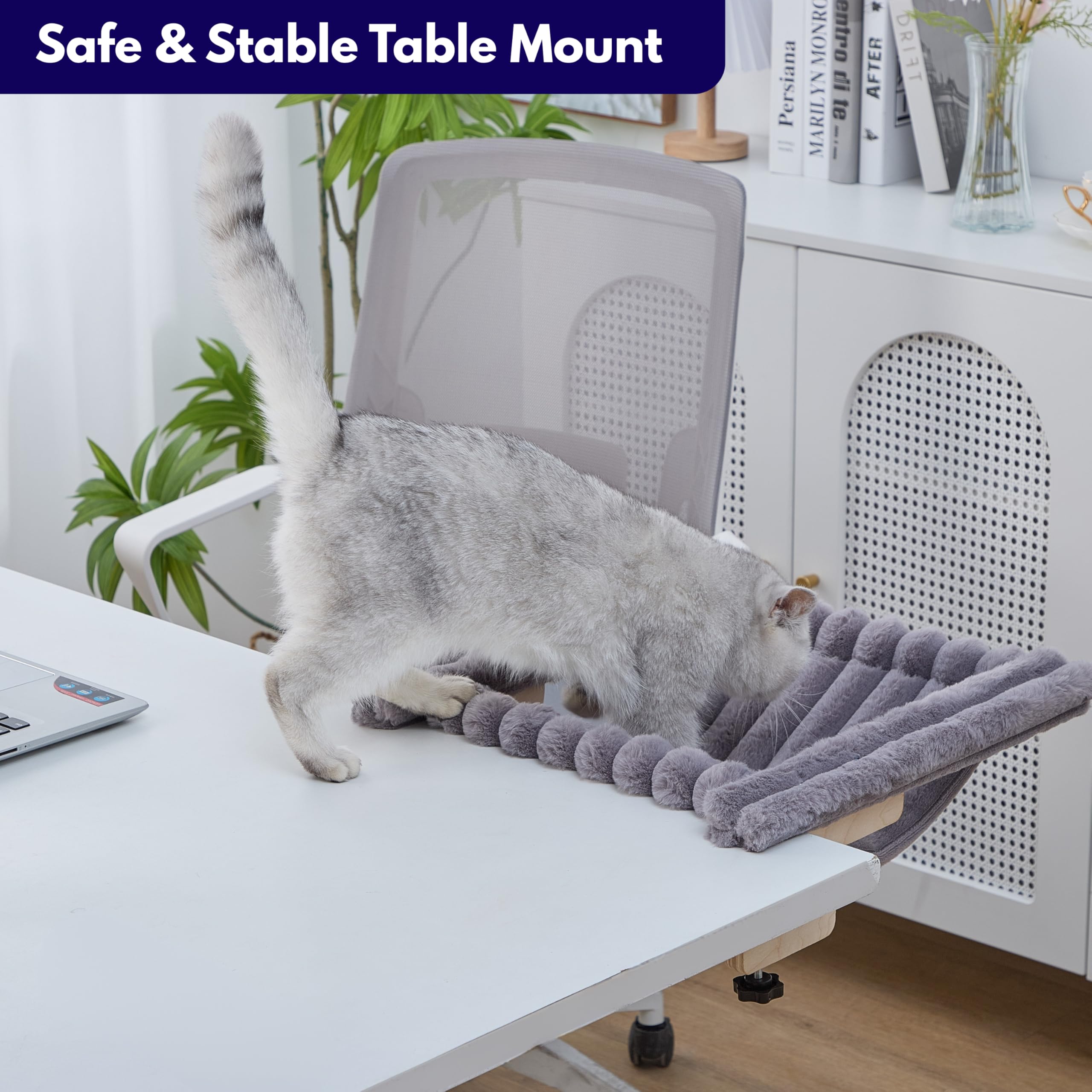 ROLLERPAWSTER Cat Desk Hammock space-saving-design highlights clutter-free workspace