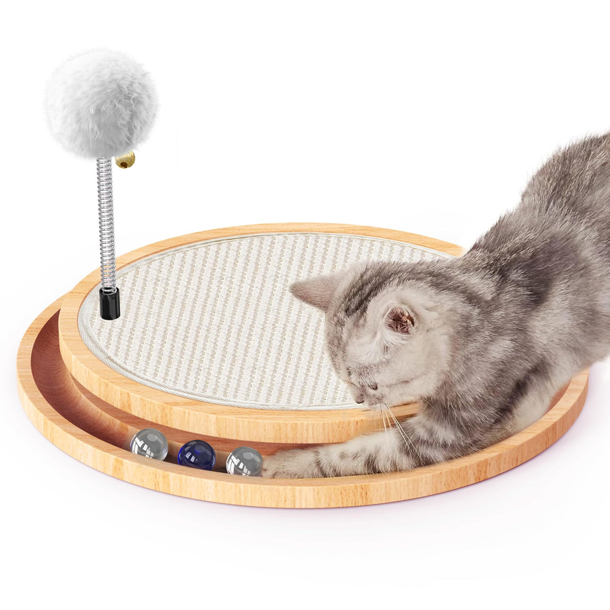 Rolufy cat natural sisal scratching pad base demonstrates sturdy claw care and furniture protection