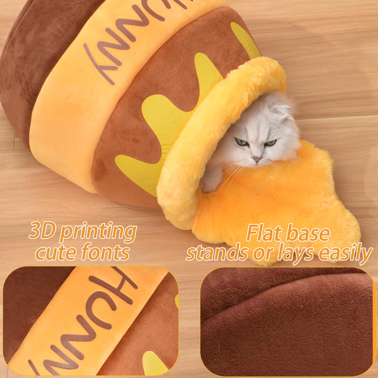 Romaneco Honey Pot Cat Cave Bed cushion removable demonstrates simple cleaning and care.