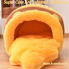 Romaneco Honey Pot Cat Cave Bed fabric closeup highlights rebound sponge and velvet comfort.