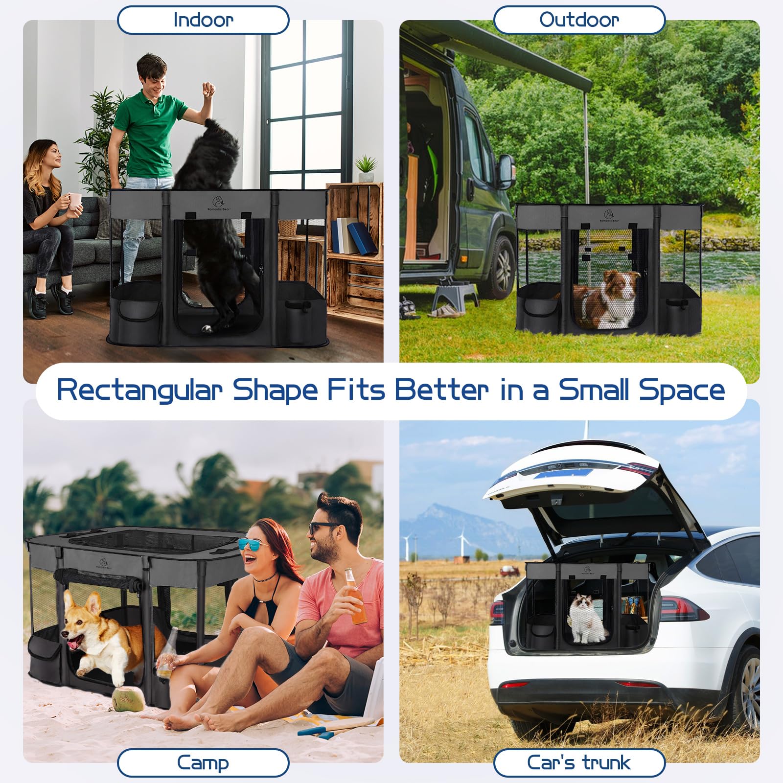 ROMANTIC BEAR dog playpen-accessory pocket keeps essentials handy.