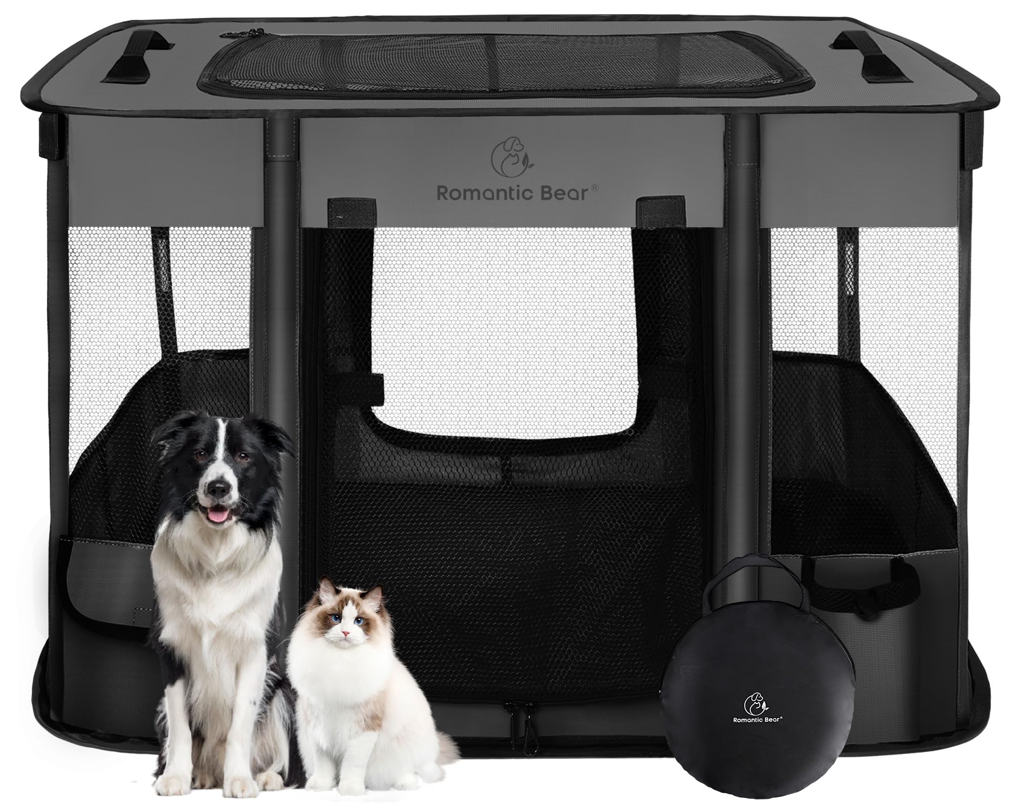 ROMANTIC BEAR dog playpen folded for compact transport and storage