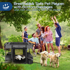 ROMANTIC BEAR dog playpen setup view shows quick indoor/outdoor assembly.