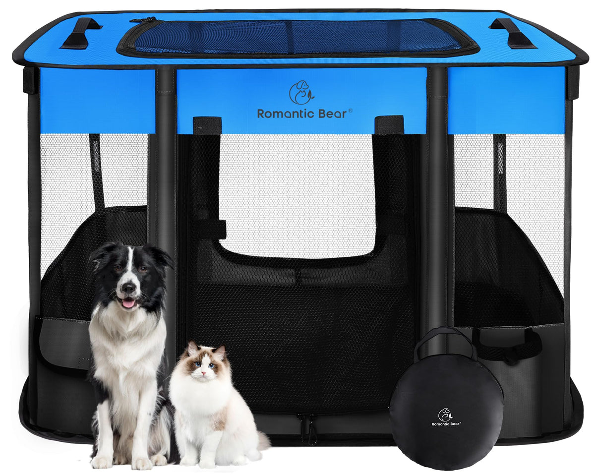 ROMANTIC BEAR dog playpen setup highlighting secure 4-panel design for indoor use.