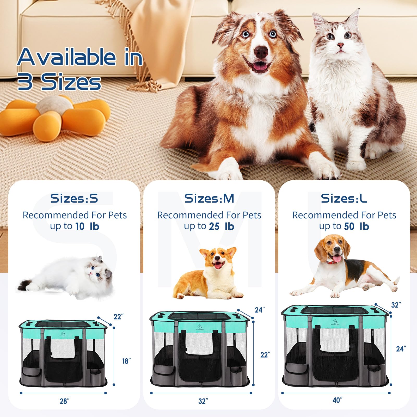ROMANTIC BEAR pet playpen foldable design for easy transport and storage
