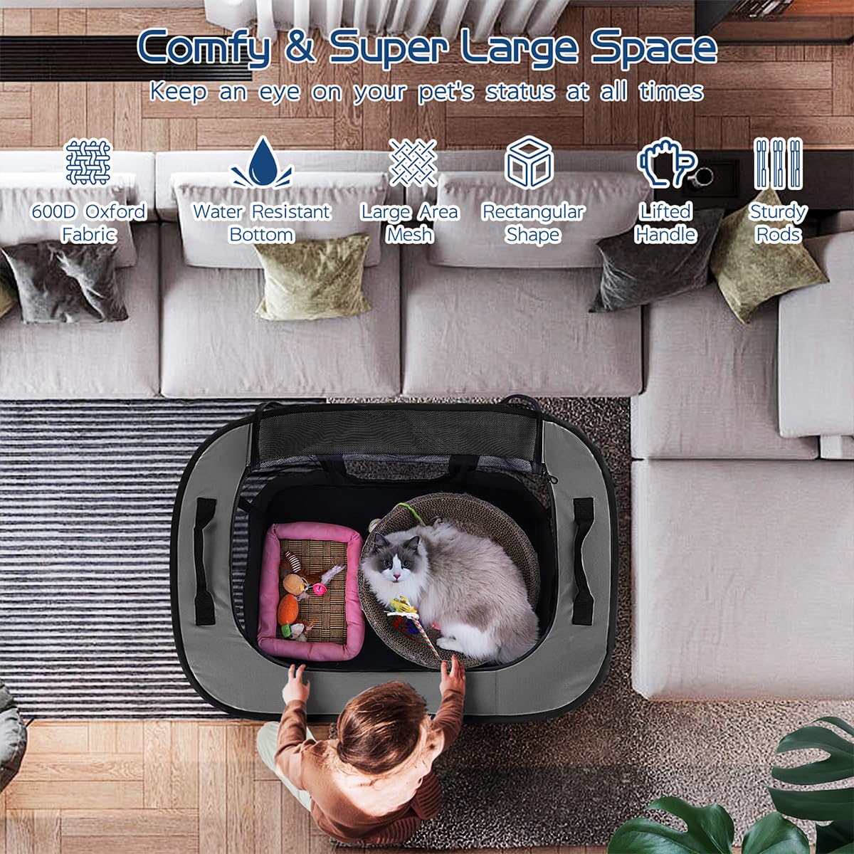 ROMANTIC BEAR playpen 360-degree mesh view for airflow and visibility.