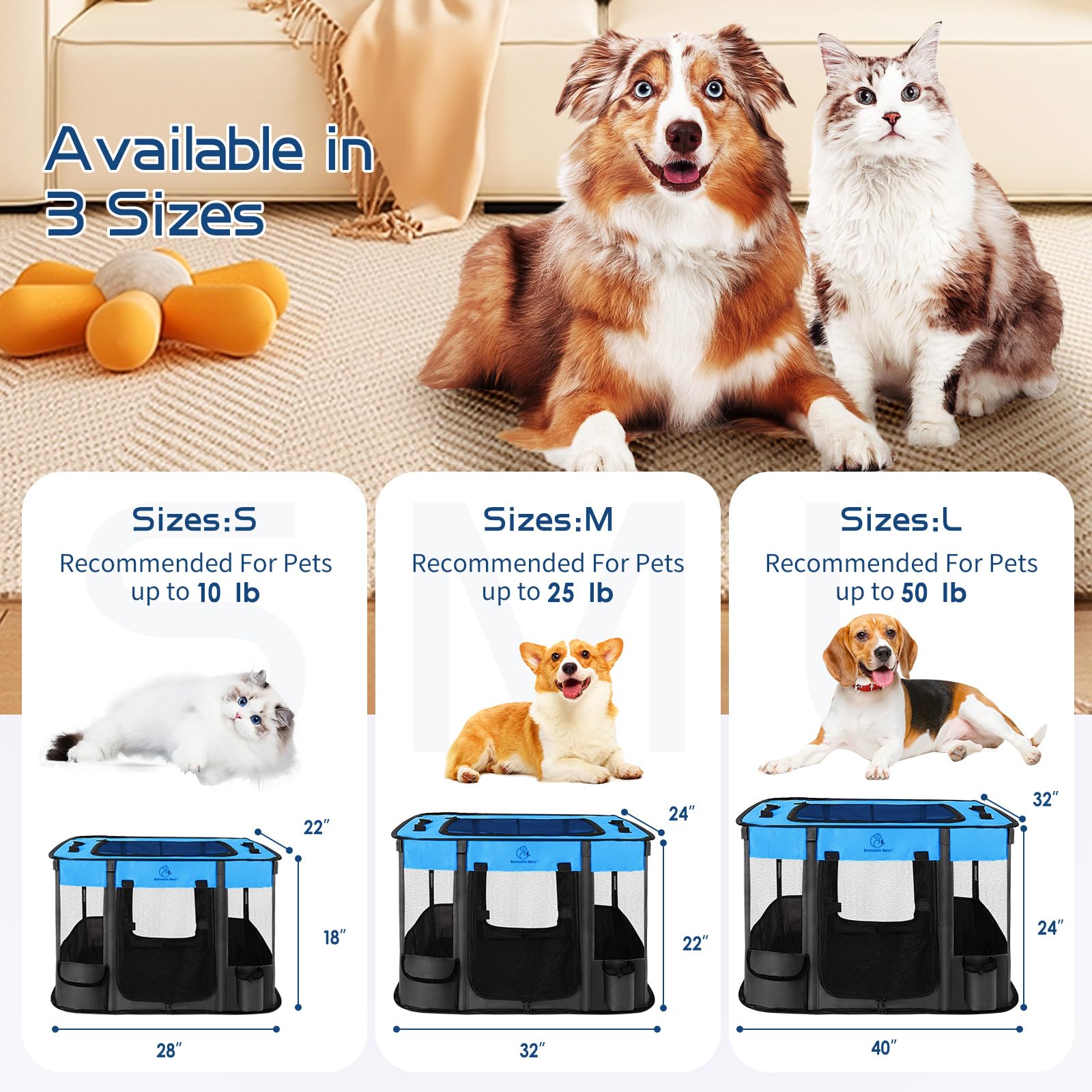 ROMANTIC BEAR portable pet playpen folded for travel.