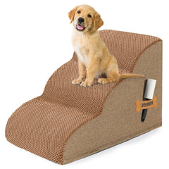 ROMROL dog stairs 3-step 15in helps small pets reach beds and couches safely