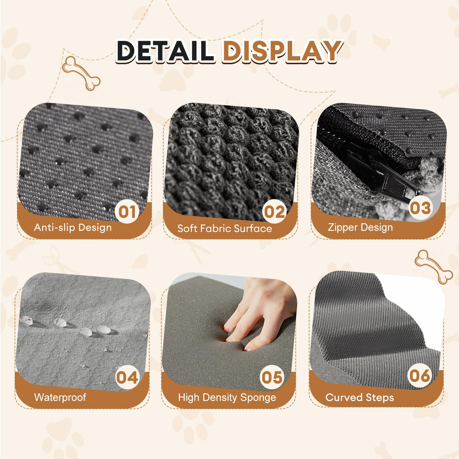 ROMROL dog stairs bottom view with non-slip nylon base for stability