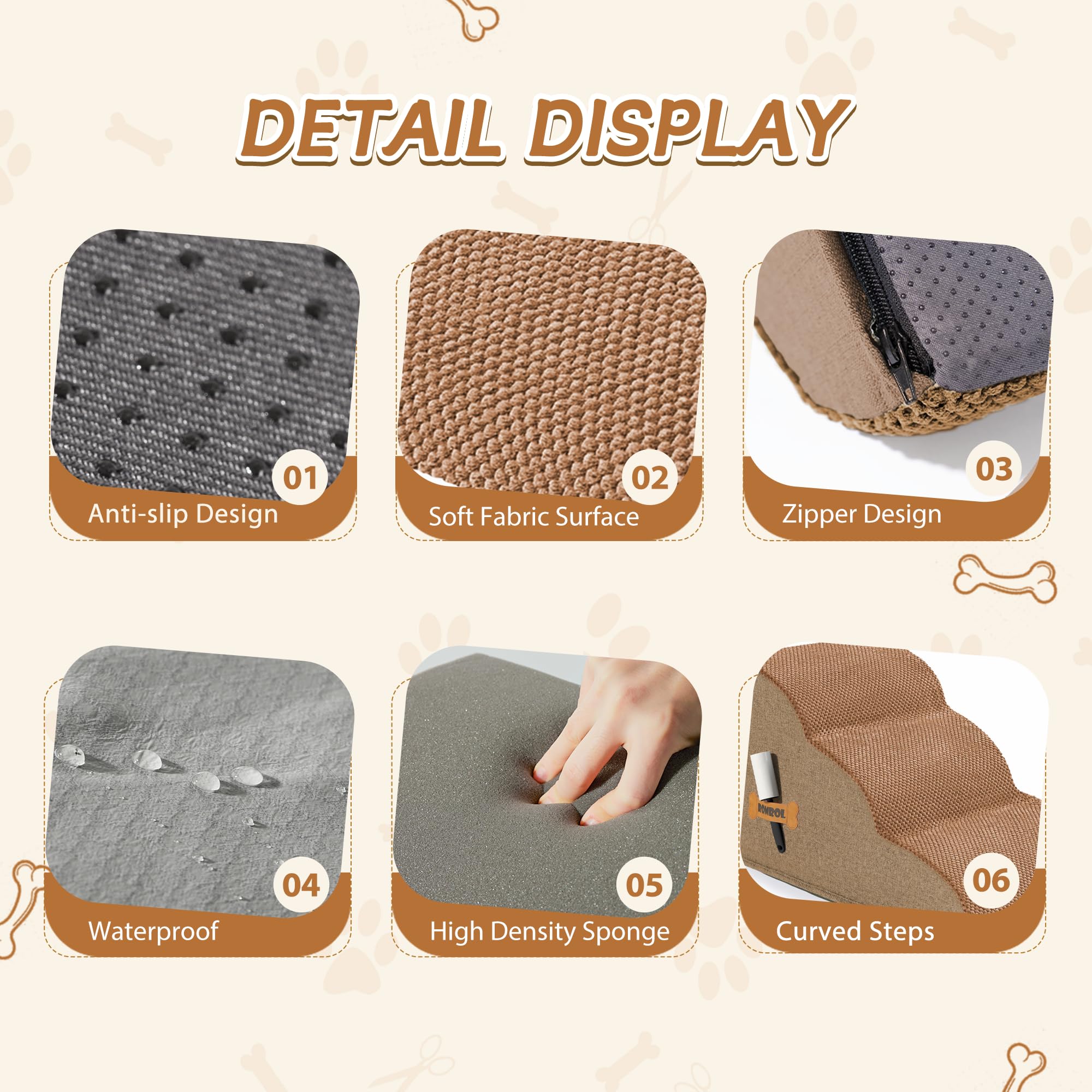 ROMROL light brown fabric cover closeup showing durable material