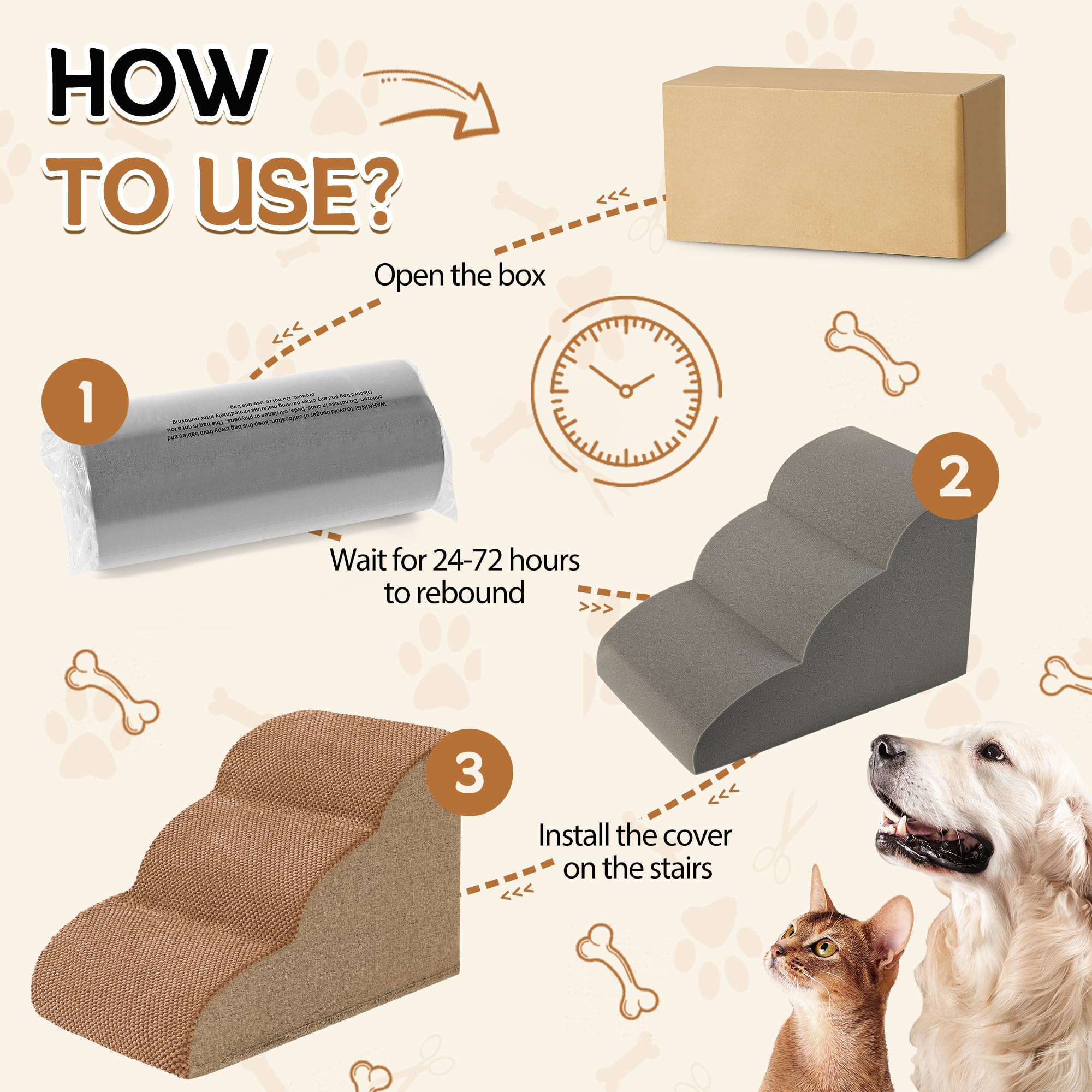ROMROL dog stairs non-slip waterproof fabric cover for easy cleaning