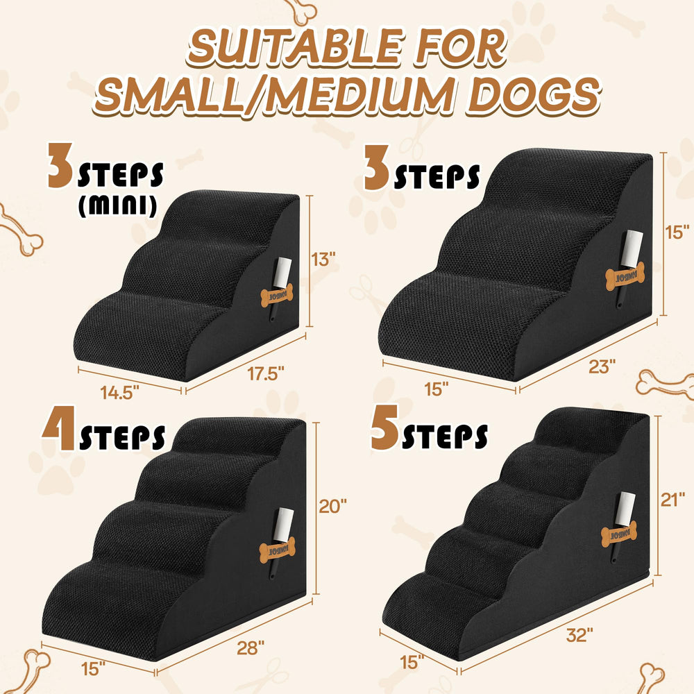 ROMROL dog stairs 3-step side view shows compact design for small spaces