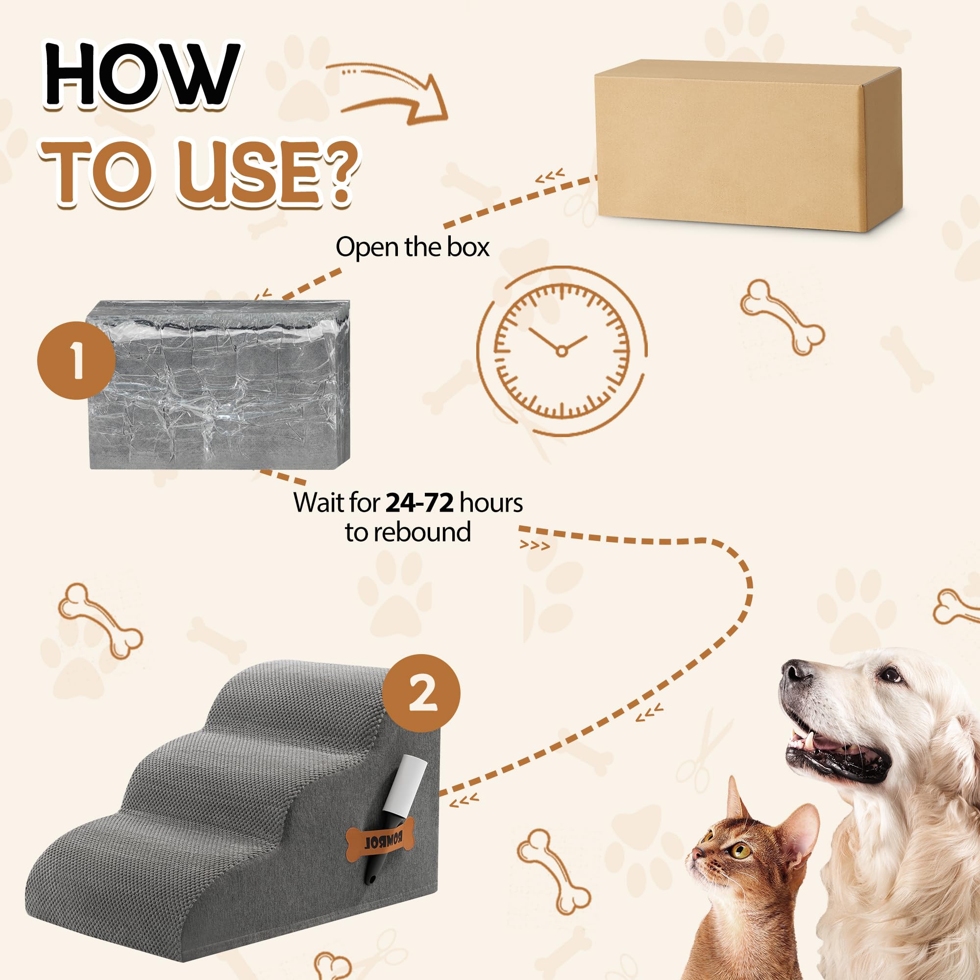 ROMROL dog stairs side view highlighting slope design for easy climbs