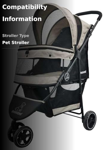 ROODO 3-wheel stroller folded in light khaki fits compact car trunk.