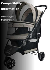 ROODO 3-wheel stroller folded in light khaki fits compact car trunk.