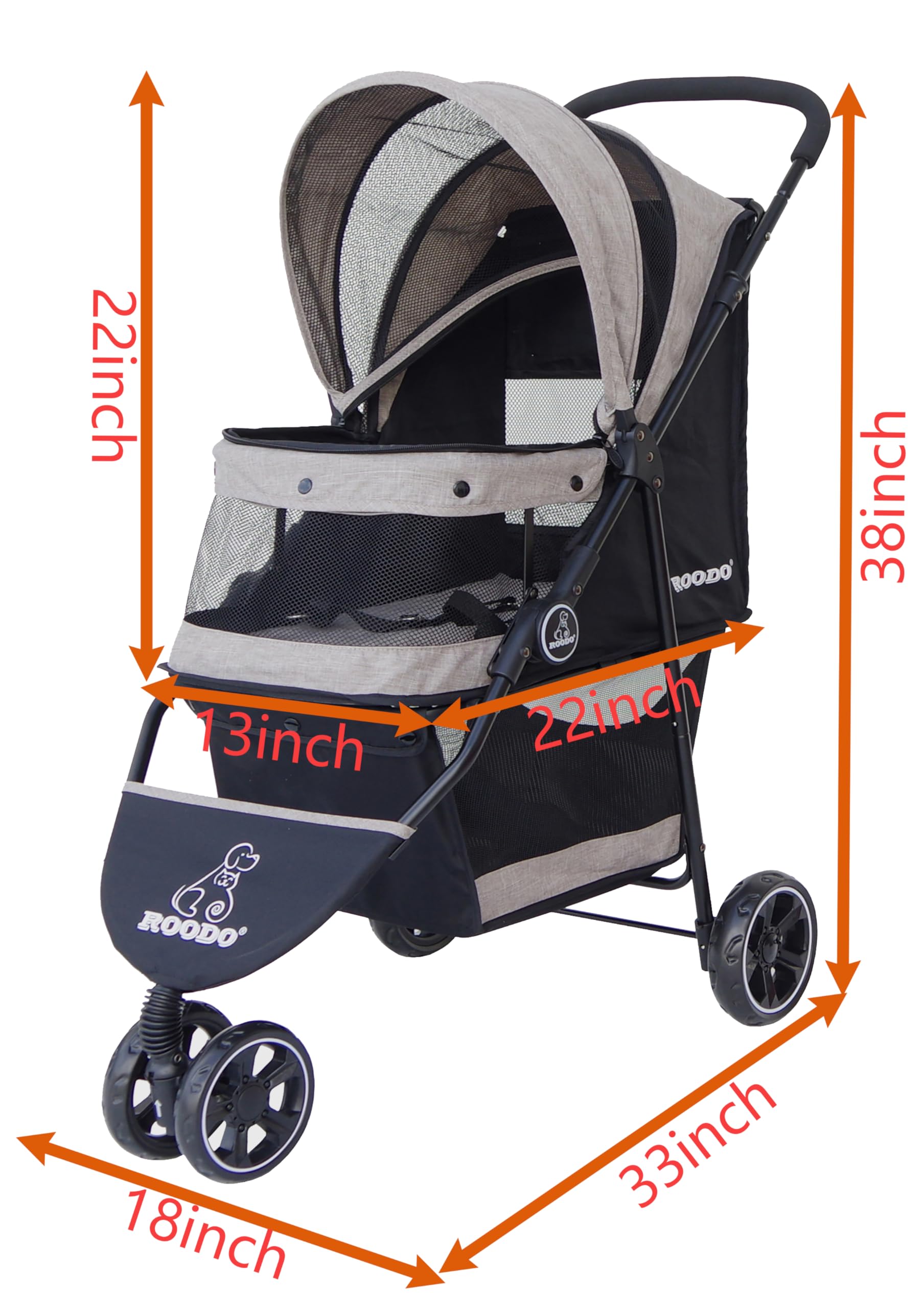 ROODO 3-wheel stroller side view shows lightweight frame for everyday outings.