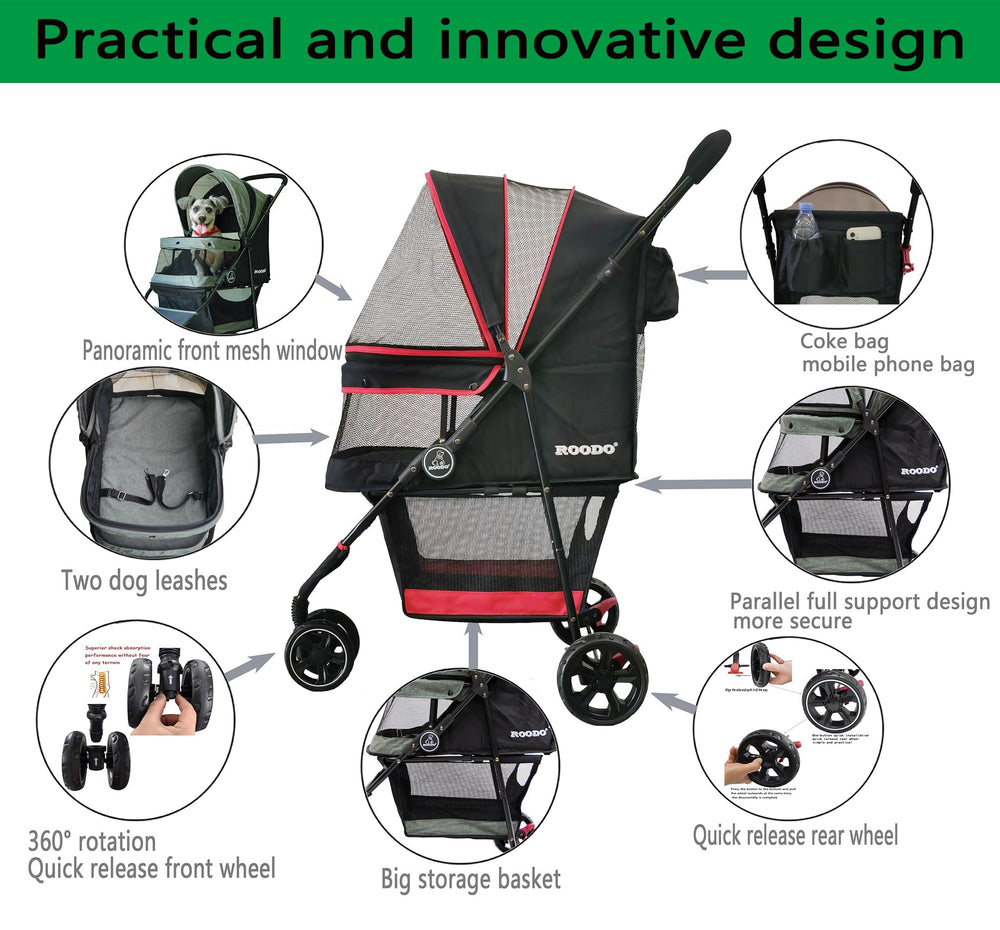 ROODO Escort 3-Wheel Stroller packaging size informs travel and storage planning.