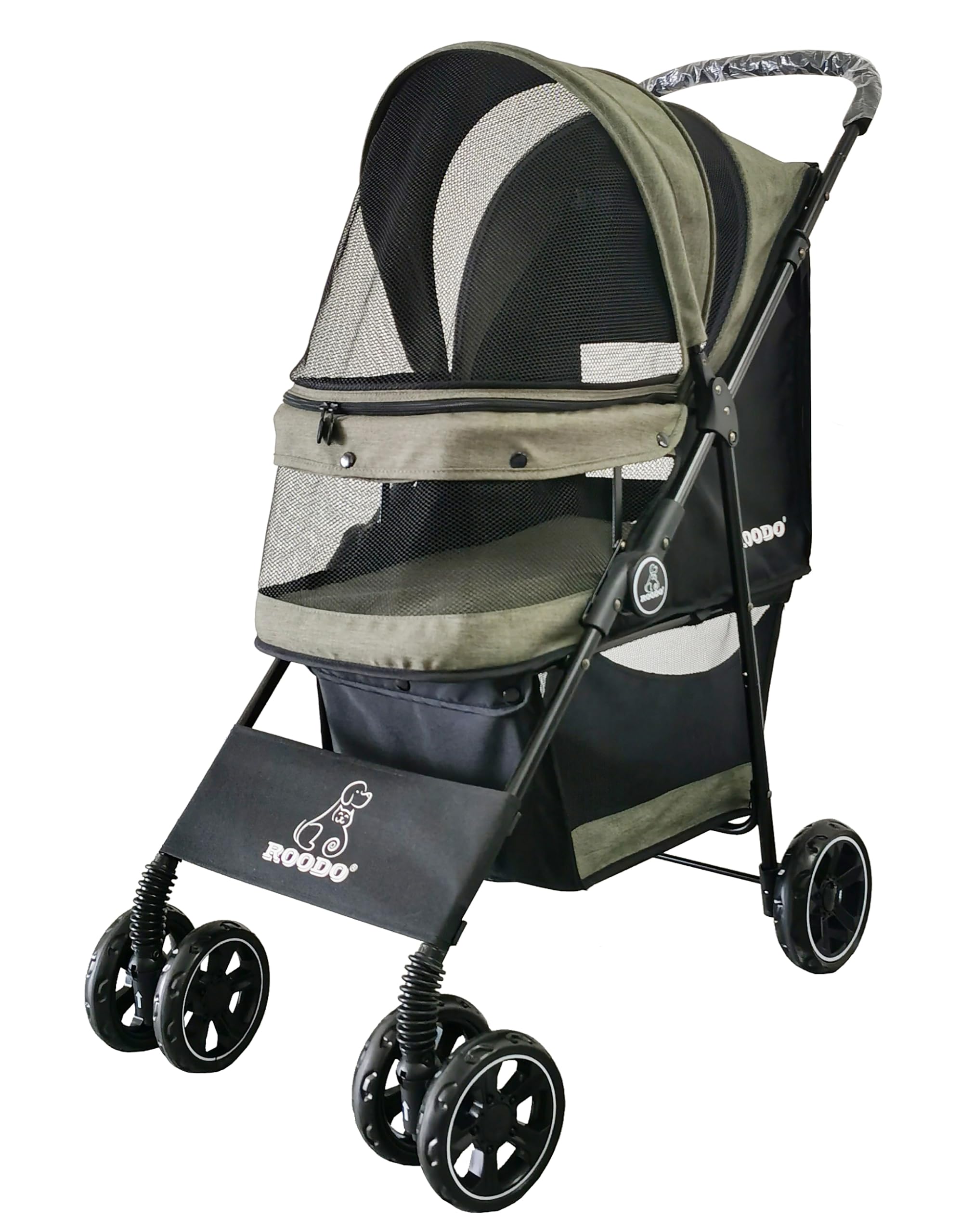 ROODO Escort 4Wheel Pet Stroller front view for easy outdoor walks.