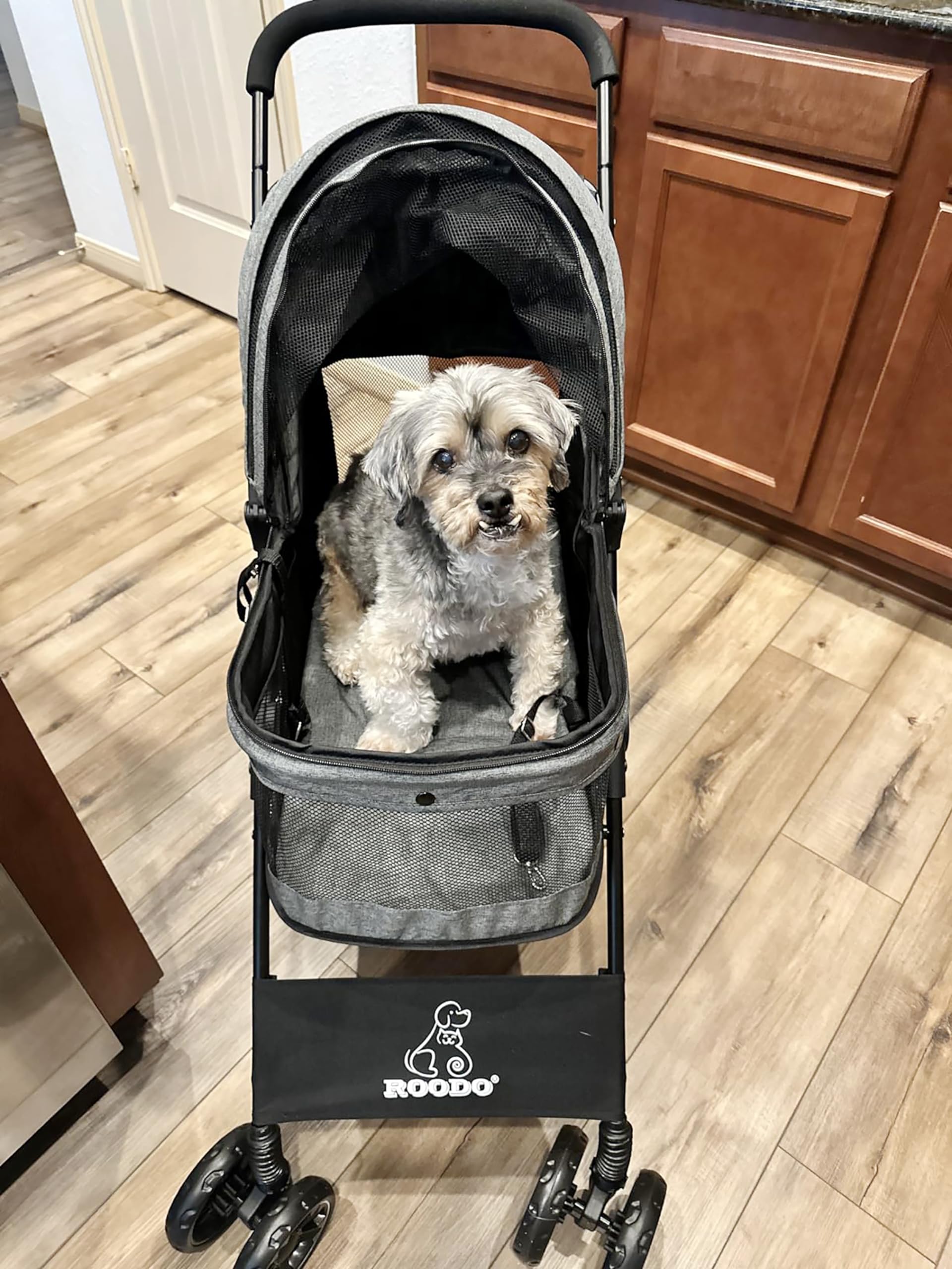 ROODO Escort 4Wheel Pet Stroller rear wheel with brake lever for controlled strolling.