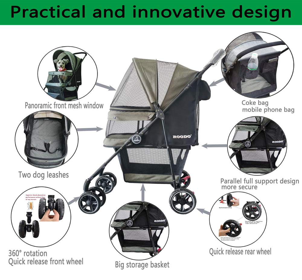 ROODO Escort 4Wheel Pet Stroller trunk-fit setup highlights travel convenience.