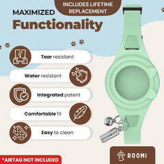 ROOMI breakaway cat collar minimizes risk of entanglement while keeping AirTag secure.