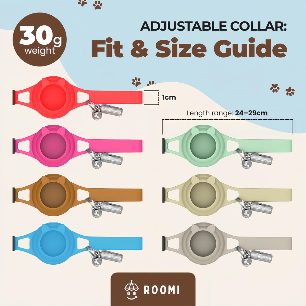 ROOMI hypoallergenic waterproof collar completes a versatile safety and tracking setup.