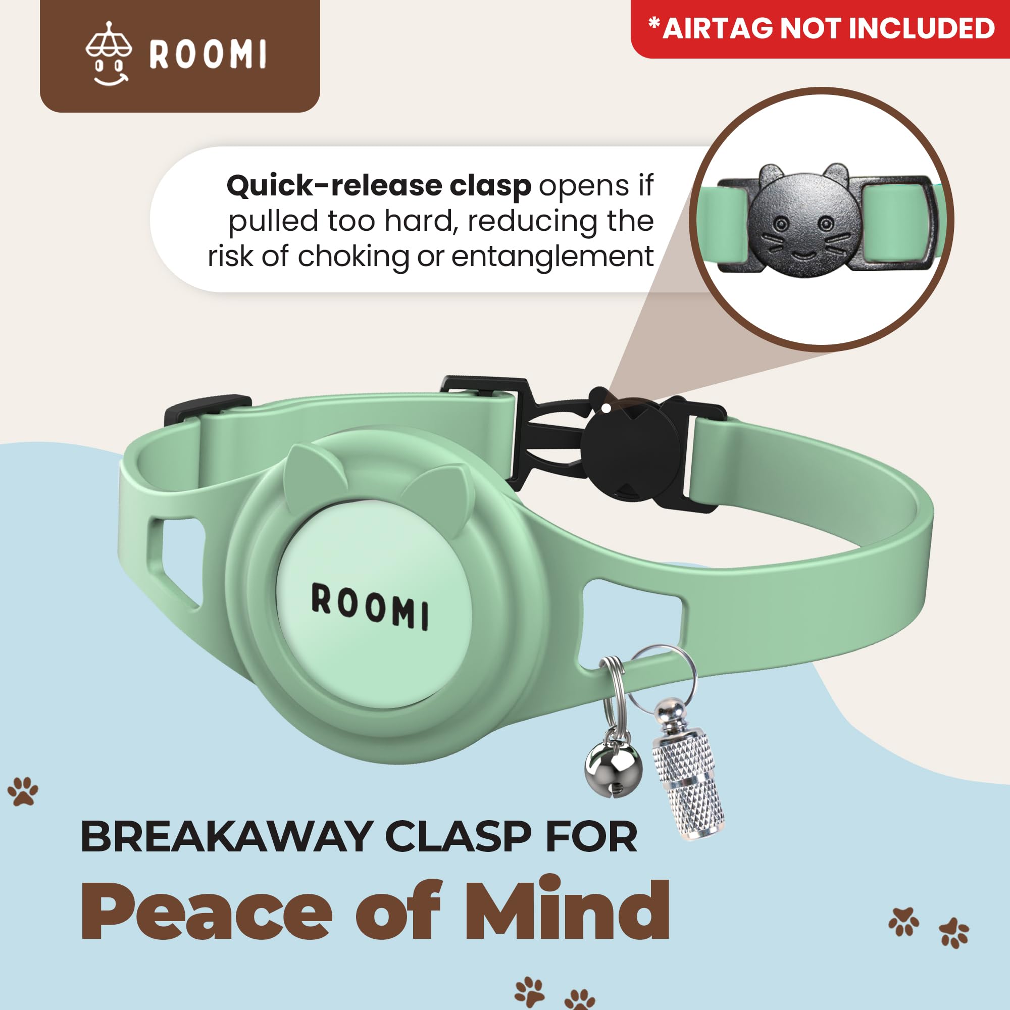 ROOMI waterproof lightweight collar withstands outdoor adventures in rain and splashes.