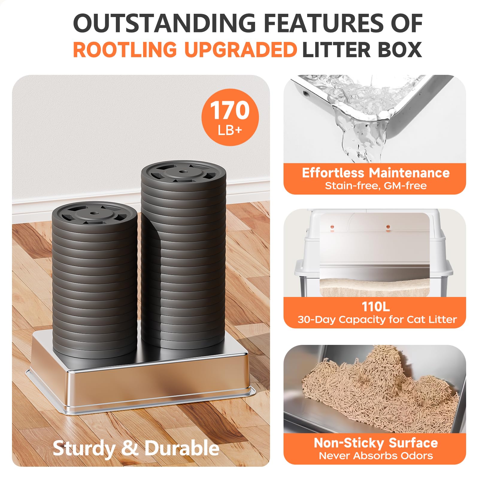 Rootling complete litter box matching set includes scoop, mat, and filter pedal.