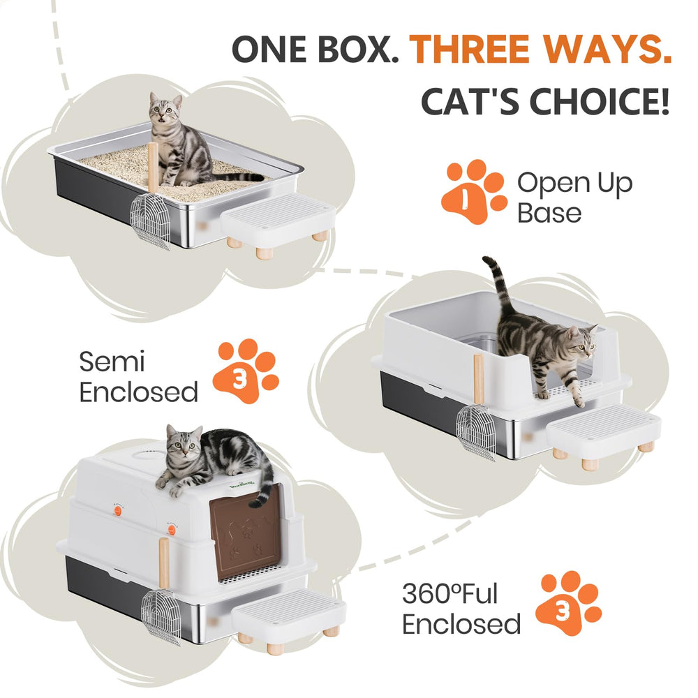 Rootling filter pedal demonstrates hands-free access for older or shorter cats.