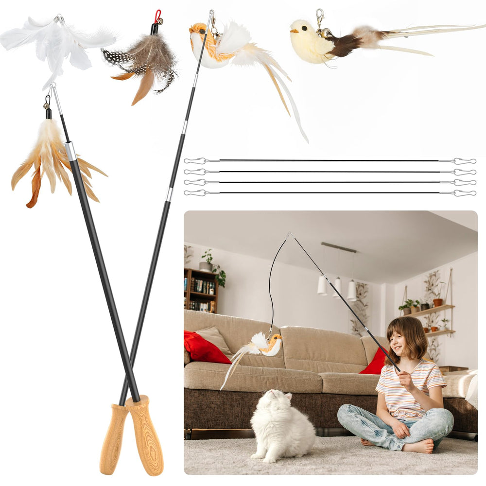 ROSAUI Cat Teaser Wand Kit shown in full for active indoor play and enrichment.