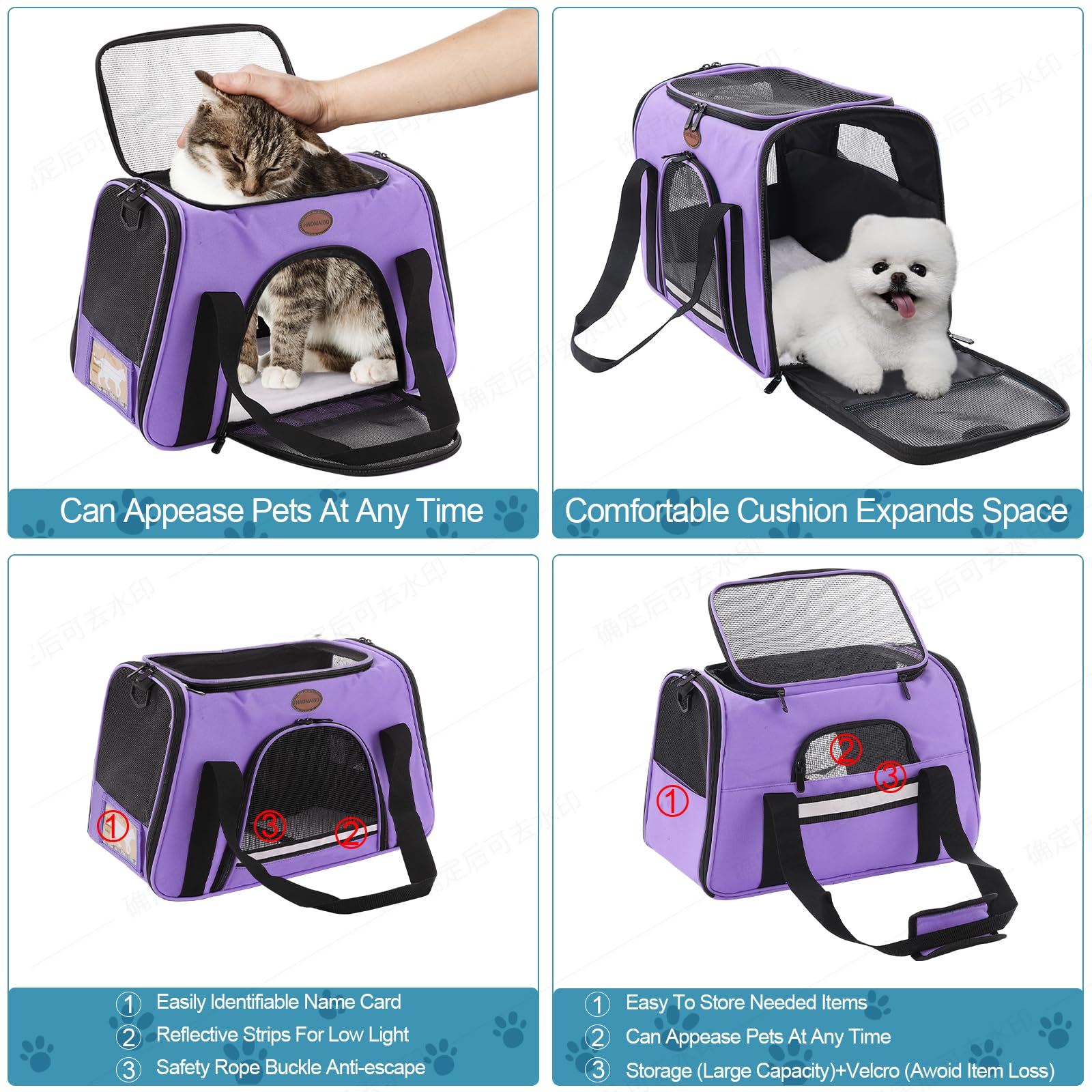 ROSEBB airline-approved pet carrier with dual handles for secure transport.