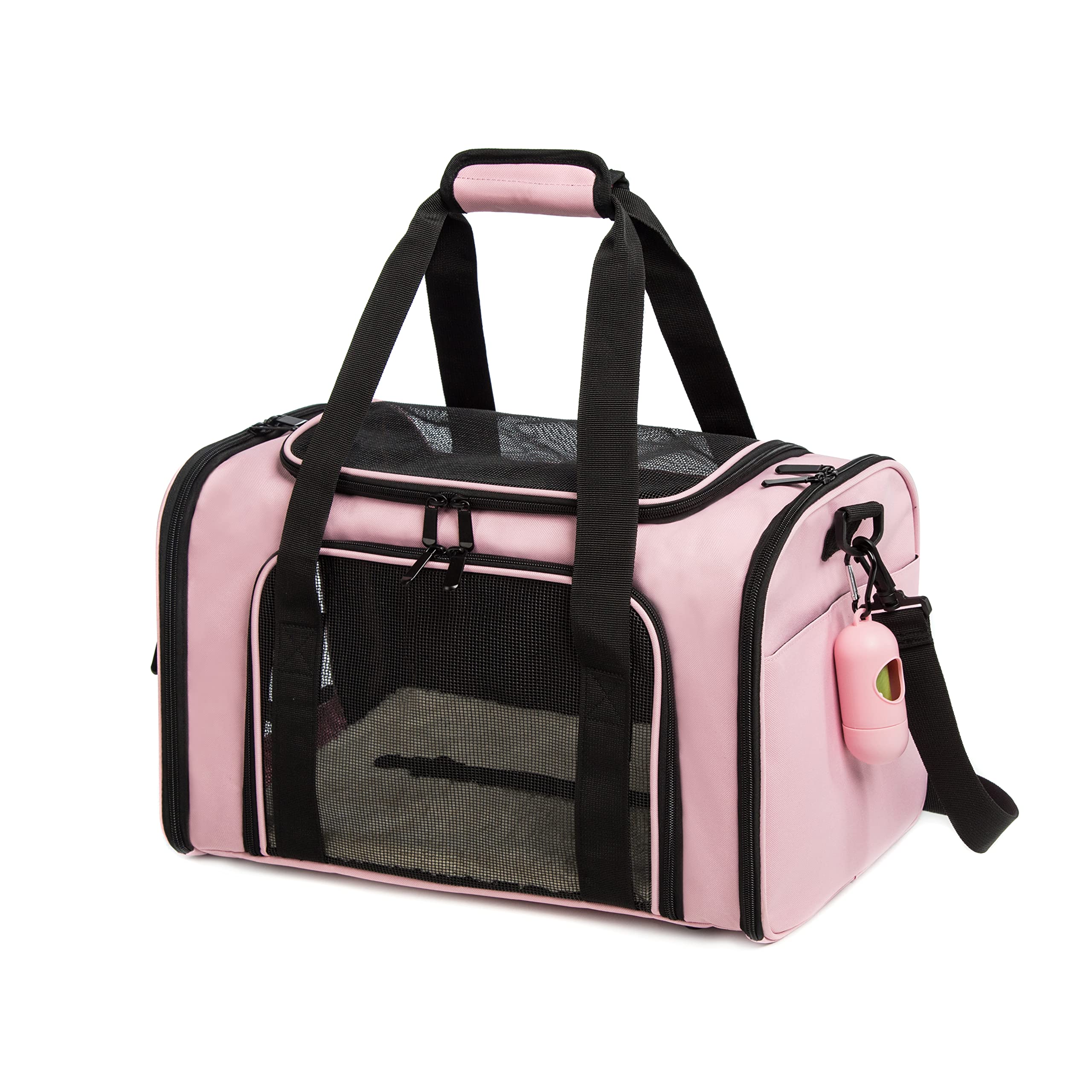 ROSEBB medium pink carrier demonstrates practical 17L x 11W x 11H dimensions