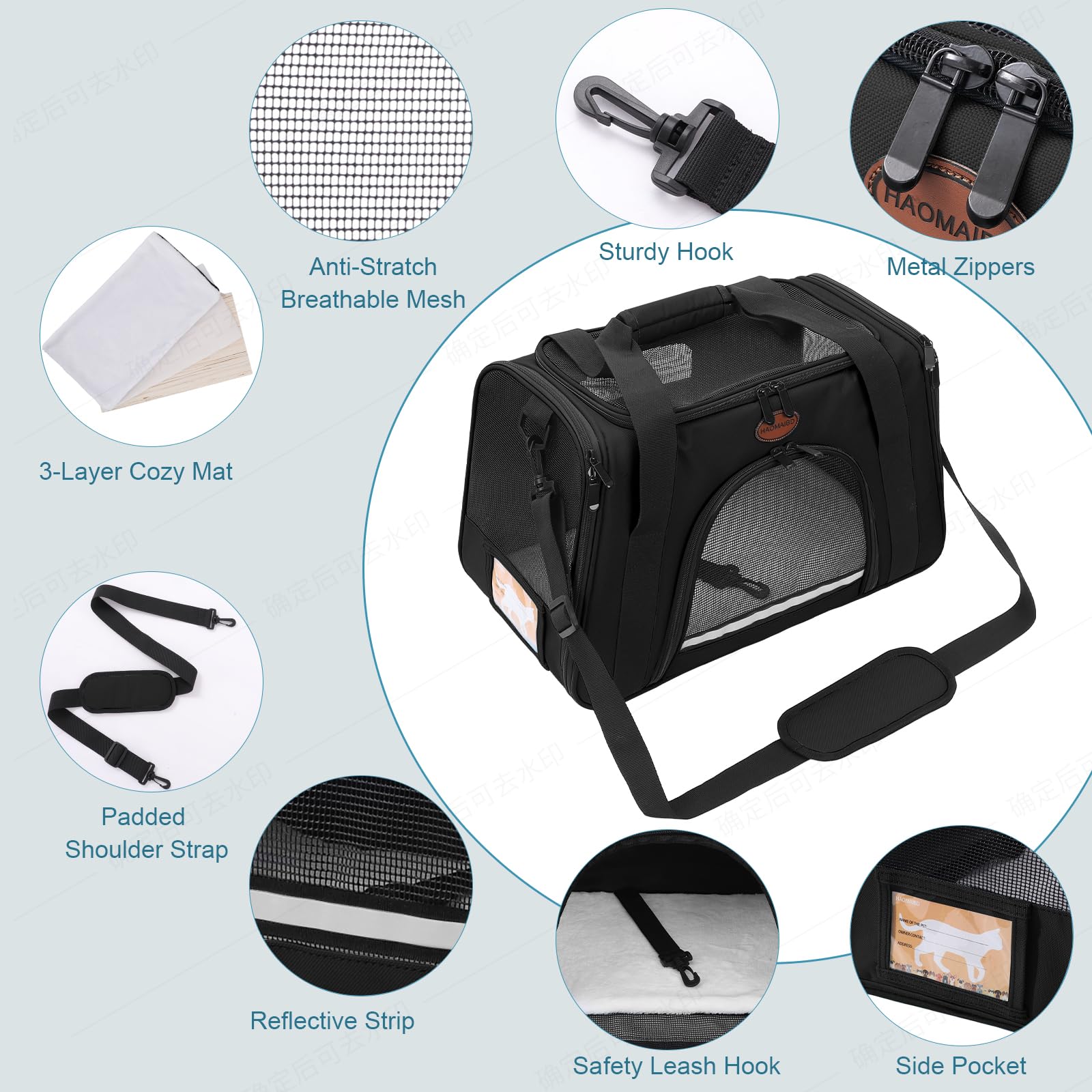 ROSEBB cat carrier airline-friendly design with two loop handles for balanced carry