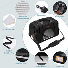 ROSEBB cat carrier airline-friendly design with two loop handles for balanced carry