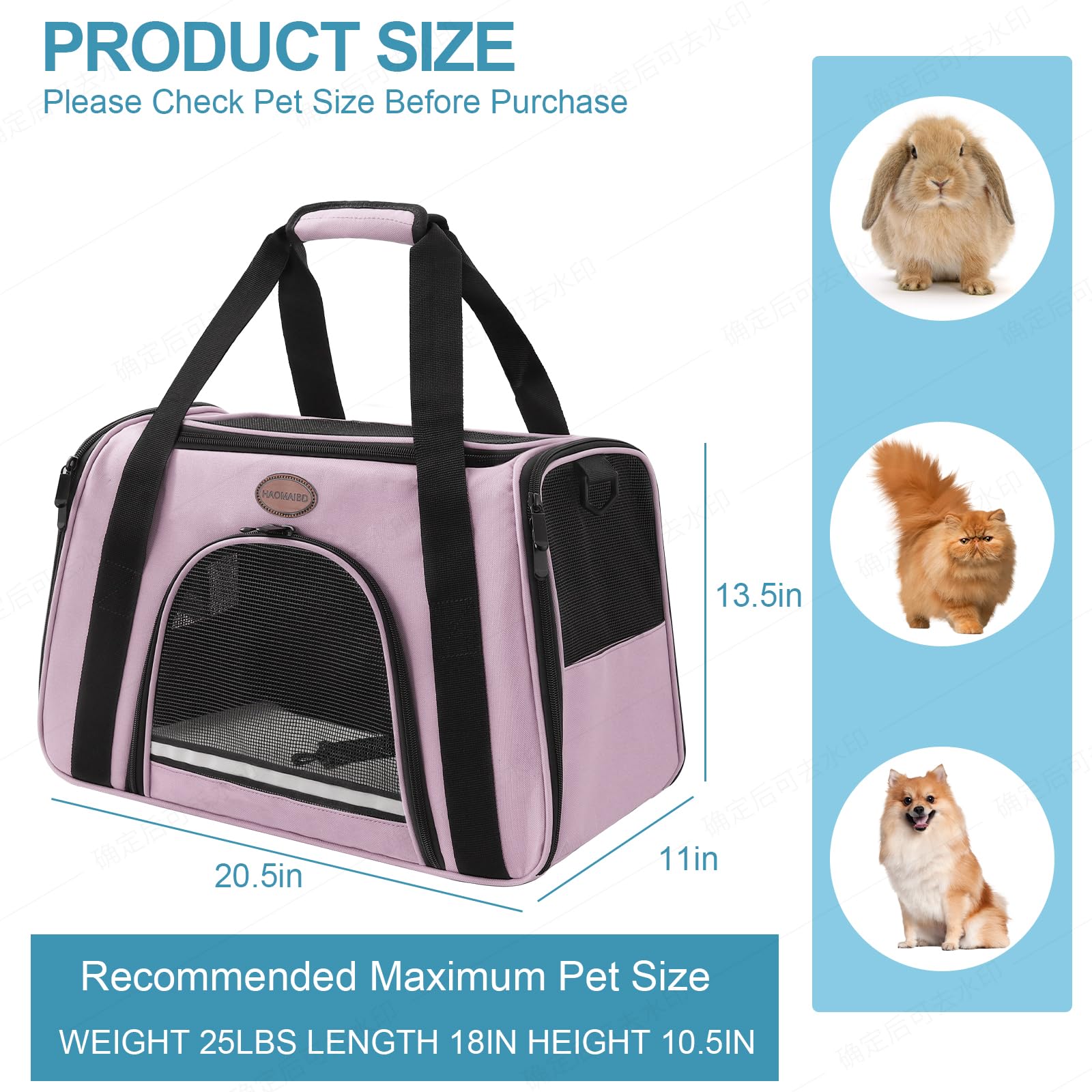 ROSEBB cat carrier durable polyester with four-side mesh for visibility.