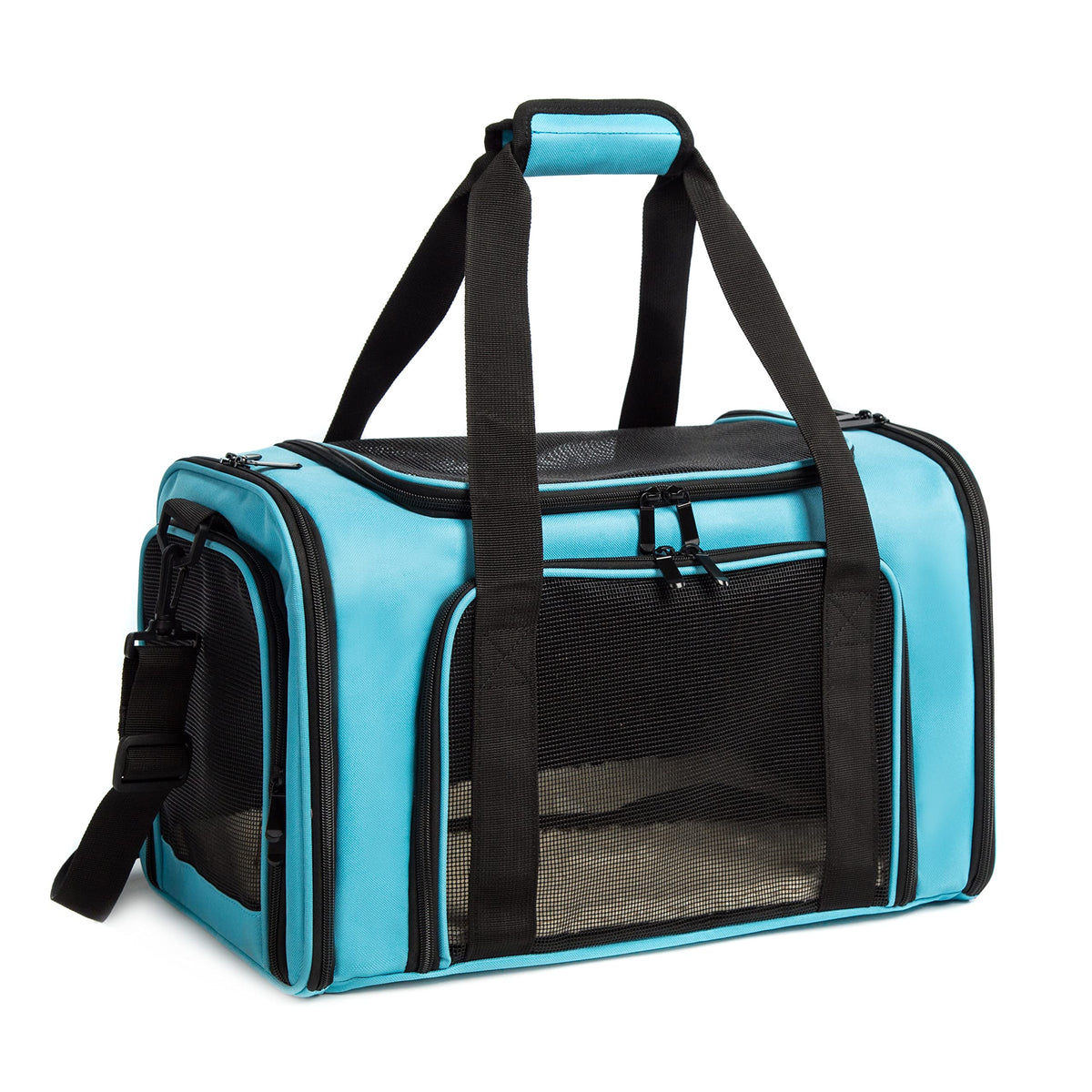 ROSEBB cat carrier exterior in blue showing soft-sided travel design for small pets