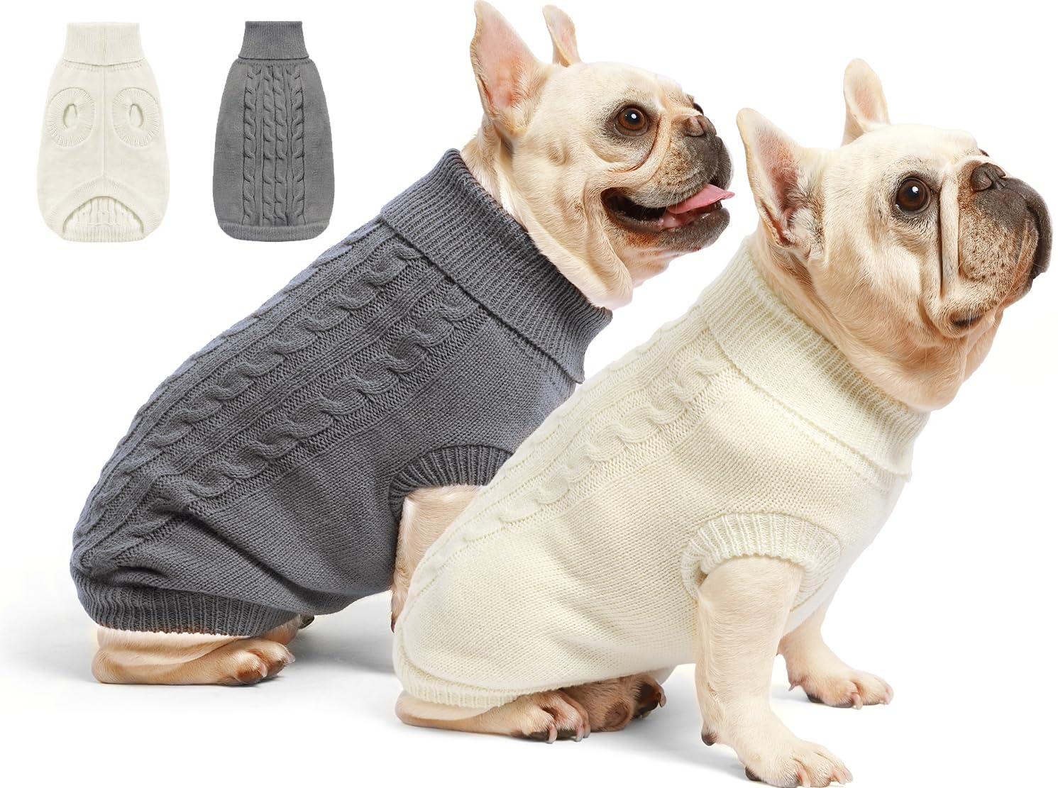 Roseelk dog sweater grey front view provides cozy warmth for small dogs.