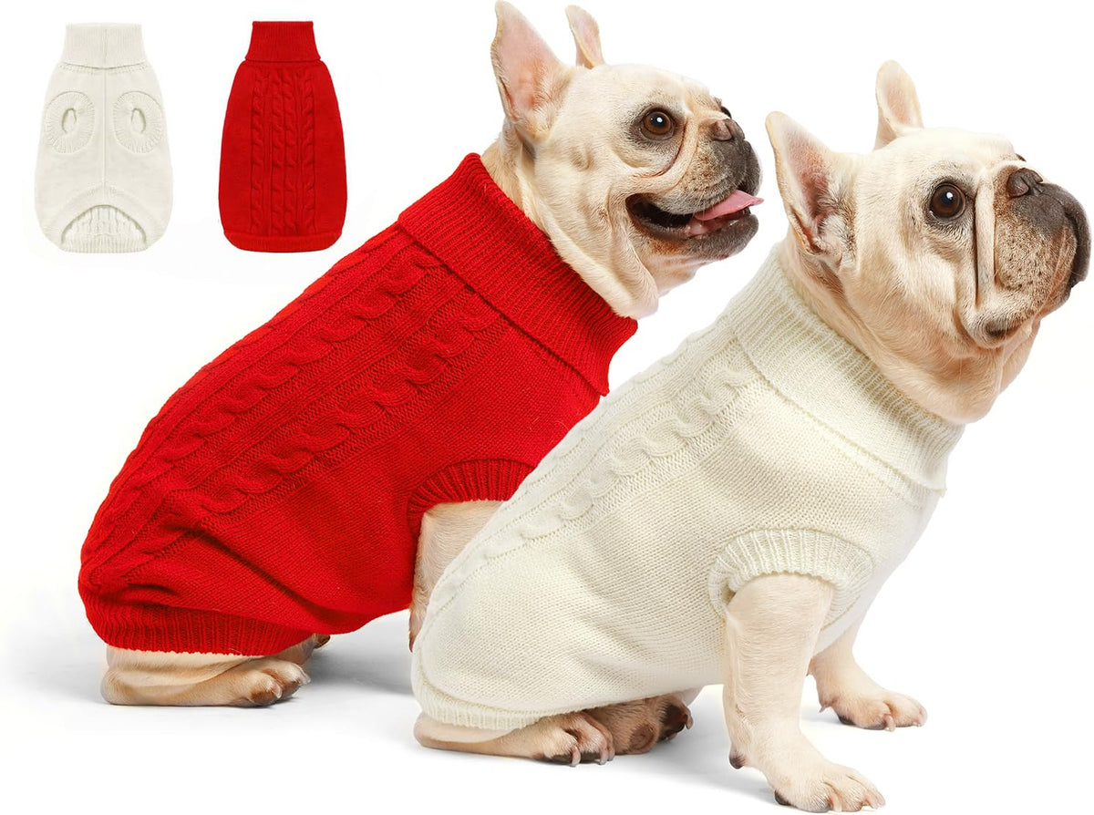 Roseelk dog sweater red front view shows cozy fit for small breeds