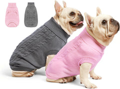 Roseelk two-pack dog sweater grey front view for small dogs keeps warmth during chilly walks.
