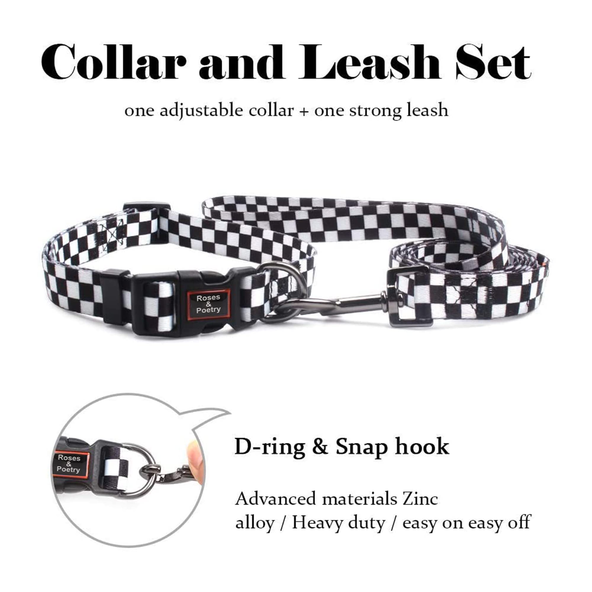 Roses&Poetry adjustable collar neck-size view showing 13–21 inch range.