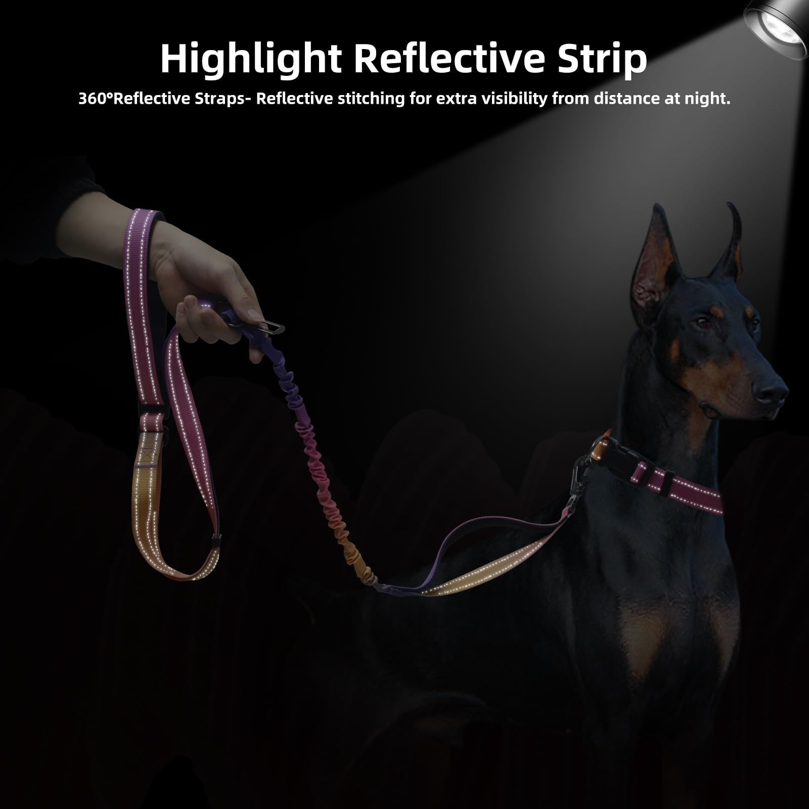 Rosespoetry leash features reflective strip for improved night visibility.