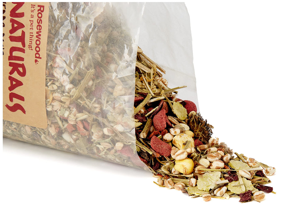 Rosewood Naturals Herb Plus bag opened to reveal herbal blend for small animals